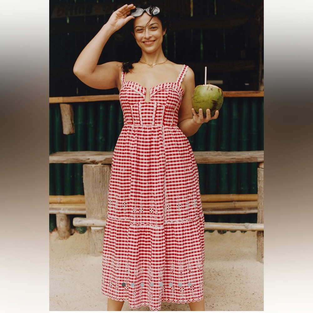 Anthropologie Sleeveless Sweetheart Gingham Midi Dress
